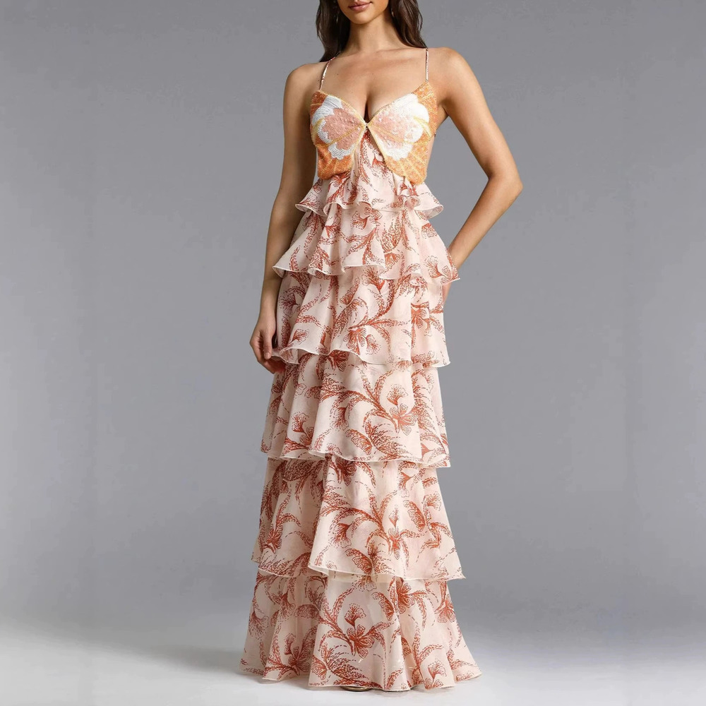 Forever 21 Summer Spaghetti Strap Ruffle Backless Tie Up Vacation Dress